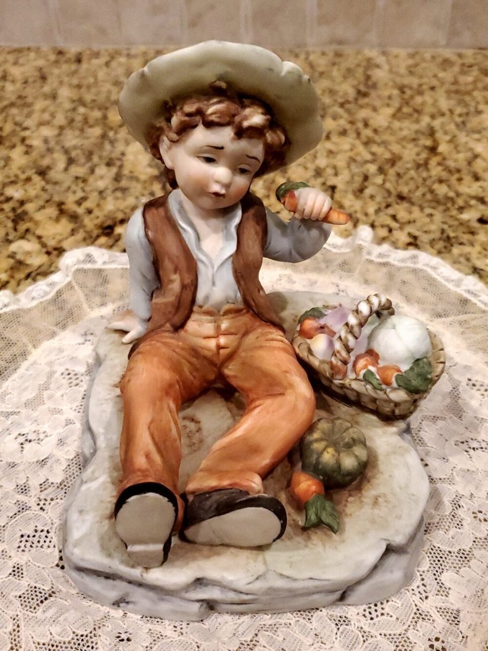Vintage RARE LEFTON Country Farmer Boy with Basket of Vegetables. KW5965